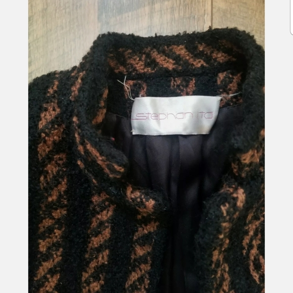 Vintage Stephan Ltd. 100% Wool Maxi Pea Coat Sz 6 10 Black Tan - Picture 3 of 6
